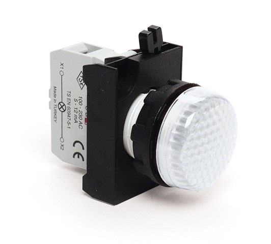 CP Series Plastic with LED 100-230V AC White 22 mm Pilot